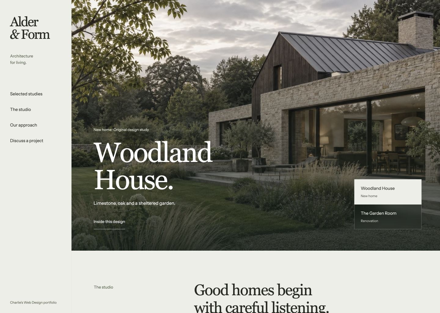 Alder & Form desktop website preview