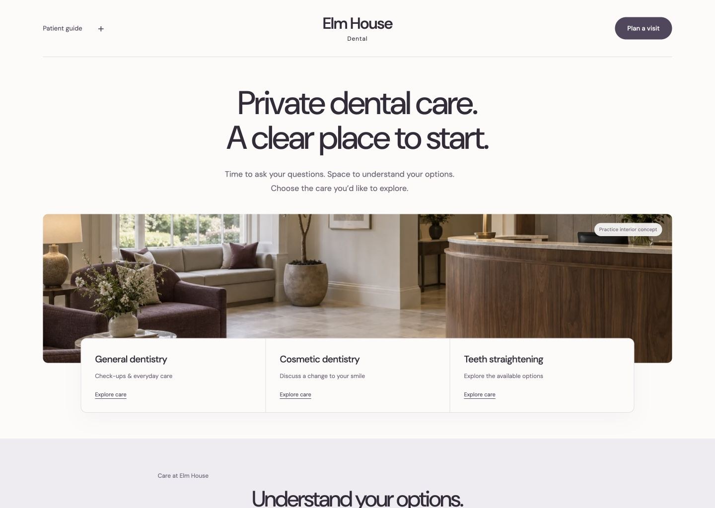 Elm House Dental desktop website preview