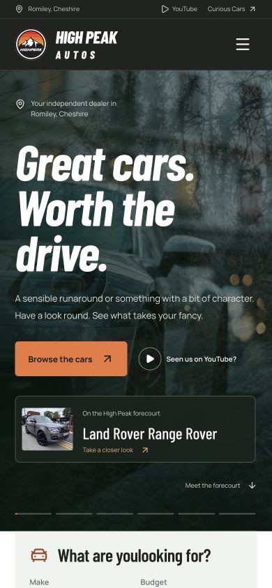 Mobile view of the High Peak Autos automotive website concept