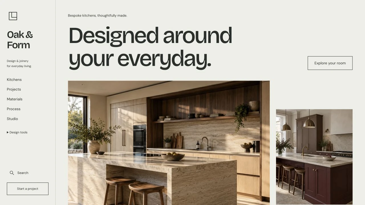 Oak & Form kitchen studio website demonstration