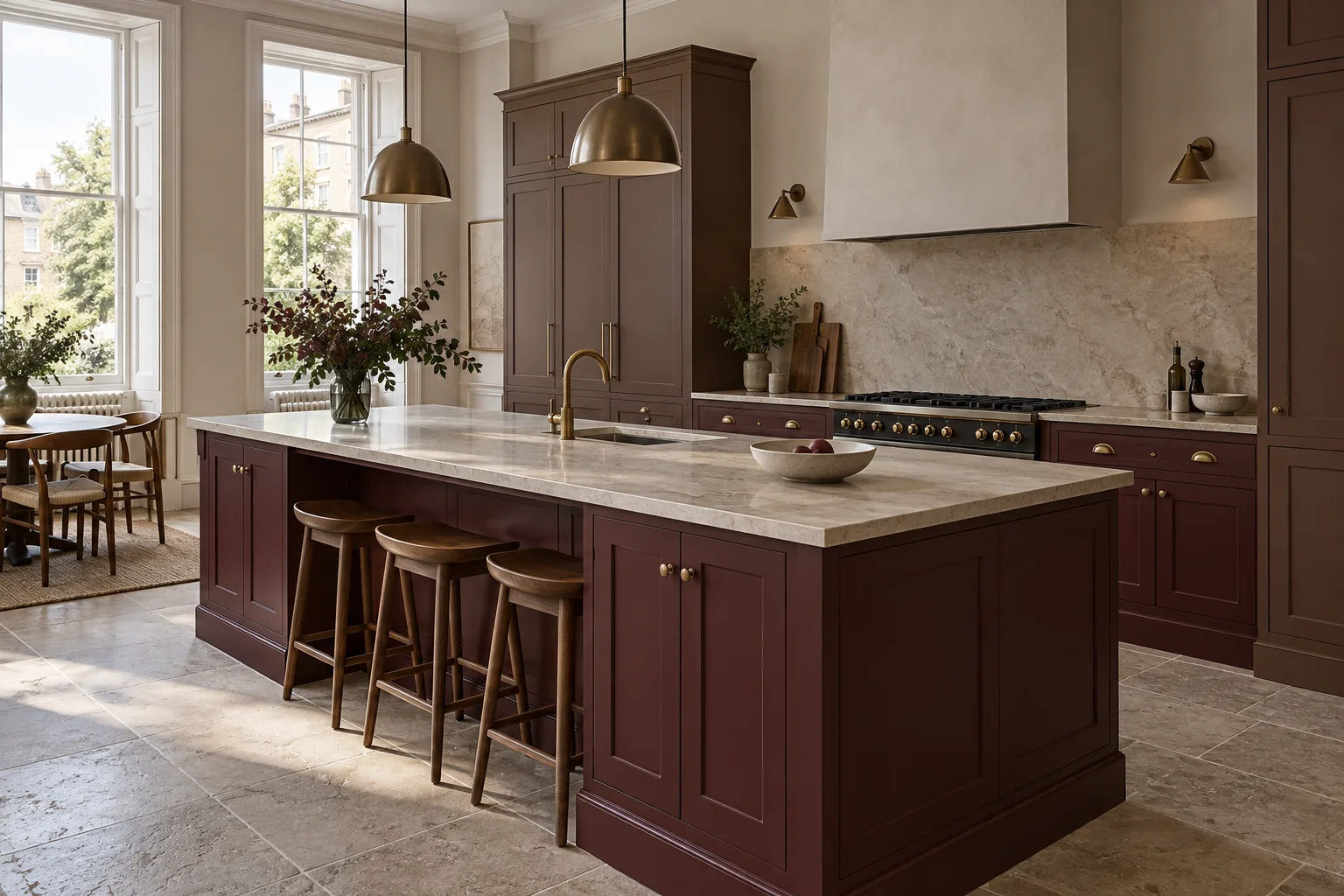 Painted claret kitchen cabinetry